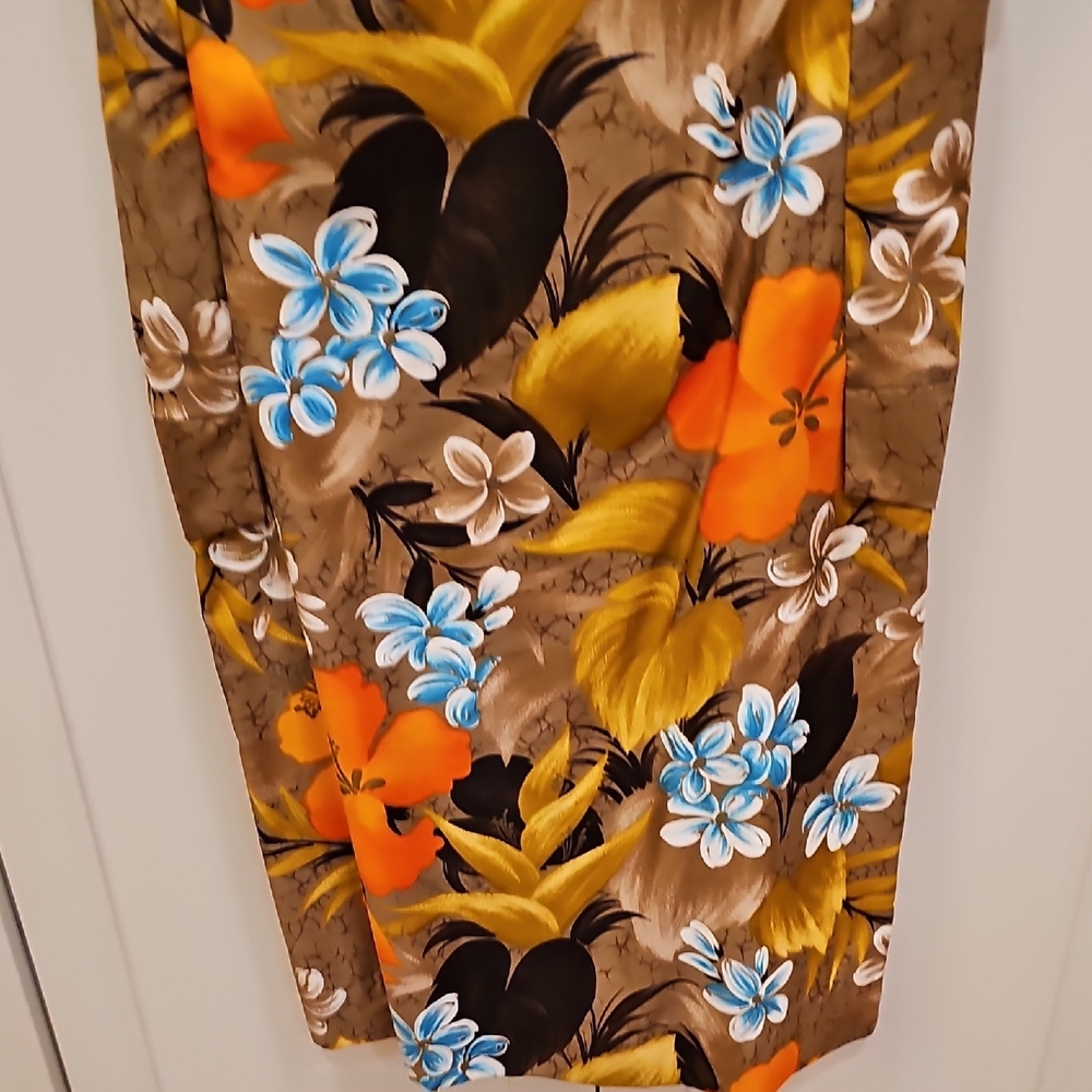 Vintage NWT Sears Hawaiian Sleeveless Midi Dress Orange, Blue & Tan Floral Sz 10 - Picture 6 of 9